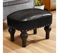 DSGAMER Repose-pieds ottoman en cuir, repose-pieds rustique, repose-pieds rectangulaire en bois pour chambre à coucher, salon, bureau, entrée (noir)