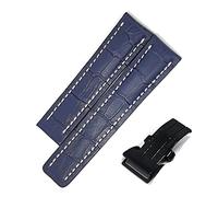 DSHDFJ Bande De Montre Compatible With Breitling Superocéan Avenger Navitimer Véritable Cuir Véritable Homme Regarder Strap Regarde Accessoires Bracelet Bracelet(Blue-Black Buckle2,24mm With LOGO)