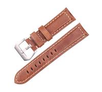 DSHDFJ Bracelet de montre en cuir véritable 22 mm 24 mm Marron foncé avec boucles en acier inoxydable argenté, 22mm
