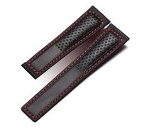 DSHDFJ Bracelet De Montre En Cuir Véritable Givré Compatible Avec Tag Heuer Carrera Plongée Monaco F1 Series Chaîne De Montre Respirante 22 Mm Bracelet De Montre For Homme(Black red-No buckle)