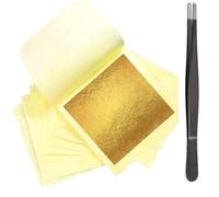 dshyuauoci 100 Feuilles de Feuilles d'or Donnez une paire de pincettes, 24K Feuille d or Alimentaire Patisserie 13，5x14CM Décorations de Gâteaux Décoration Artisanale Utilisation en Cuisine