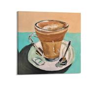 DSJXJZ Impasto Ensemble de peinture à l'huile sur toile avec soucoupe et tasse à café - Affiches murales décoratives pour chambre à coucher familiale - 50 x 50 cm