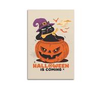 DSJXJZ Impression sur toile d'Halloween amusante avec motif chat noir et citrouille lanterne - 60 x 90 cm
