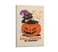 DSJXJZ Impression sur toile d'Halloween amusante avec motif chat noir et citrouille lanterne - 60 x 90 cm