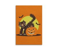 DSJXJZ Impression sur toile d'Halloween avec motif chat noir et citrouille lanterne rétro pour chambre à coucher - 40 x 60 cm