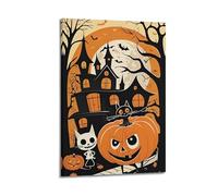 DSJXJZ Impression sur toile d'Halloween citrouille, lanterne et chat - Décoration murale moderne pour chambre à coucher - 50 x 75 cm
