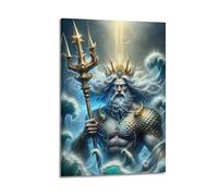 DSJXJZ Impression sur toile représentant des vagues mythiques de Poséidon et trident, décoration murale moderne pour chambre à coucher, 60 x 90 cm