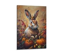 DSJXJZ Impression sur toile représentant un lapin avec des fruits d'automne et des citrouilles - 40 x 60 cm