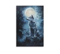 DSJXJZ Impression sur toile représentant un loup solitaire sous la pleine lune, œuvre d'art mystérieuse nuit - Affiches murales décoratives et modernes pour chambre à coucher familiale - 60 x 90 cm