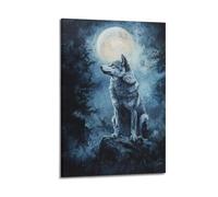 DSJXJZ Impression sur toile représentant un loup solitaire sous la pleine lune, œuvre d'art mystérieuse nuit - Affiches murales décoratives et modernes pour chambre à coucher familiale - 60 x 90 cm