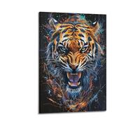 DSJXJZ Impression sur toile représentant un tigre effrayant dans l'obscurité - Décoration murale moderne pour chambre à coucher - 30 x 45 cm