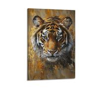DSJXJZ Impression sur toile représentant un tigre vif et majestueux avec des accents dorés - Décoration murale moderne pour chambre à coucher familiale (50 x 75 cm)