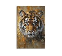DSJXJZ Impression sur toile représentant un tigre vif et majestueux avec des accents dorés - Décoration murale moderne pour chambre à coucher familiale - 30 x 45 cm