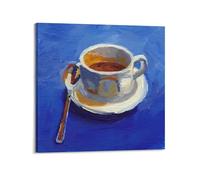 DSJXJZ Impression sur toile style peinture à l'huile tasse à café et soucoupe - Affiches murales et décoration murale moderne pour chambre à coucher familiale - 50 x 50 cm