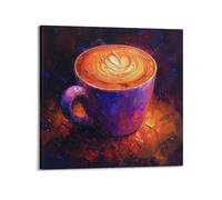 DSJXJZ Peinture à l'huile texturée Café latte Coffee Art décoratif sur toile Poster mural moderne pour chambre à coucher 50 x 50 cm