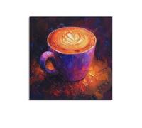 DSJXJZ Peinture à l'huile texturée Café latte Coffee Art décoratif sur toile Poster mural moderne pour chambre à coucher 50 x 50 cm