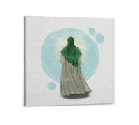DSJXJZ Peinture islamique religieuse - Style Muhammad en turban vert - Impression sur toile décorative et moderne pour chambre à coucher (60 x 60 cm)