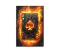 DSJXJZ Poster décoratif sur toile représentant un as de pique brûlant de la flamme du poker - Décoration murale moderne pour chambre à coucher - 50 x 75 cm