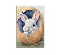 DSJXJZ Toile murale décorative pour festival aquarelle - Lapin de Pâques dans une coquille d'œuf - 50 x 75 cm