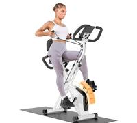 Dskeuzeew Vélo d'appartement pliable 4 en 1 magnétique d'intérieur avec écran LCD et capteur de fréquence cardiaque avec bandes de résistance (blanc)