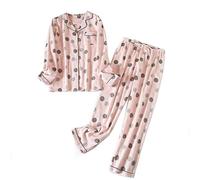 DSKK Ensemble de Pyjama pour Femme Flanelle Coton Confortable Boutonné Manches Longues Chemise et Pantalons (Rose-2,XS)