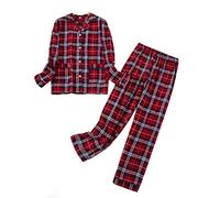 DSKK Ensemble de Pyjama pour Femme Flanelle Coton Confortable Boutonné Manches Longues Chemise et Pantalons (Rouge,L)