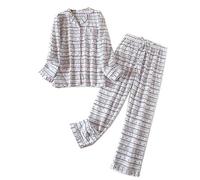 DSKK Ensemble de Pyjama pour Femme Flanelle Coton Confortable Boutonné Manches Longues Chemise et Pantalons (Blanc,XXL)