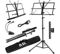 DSL Pupitre de musique pour partitions avec lumières et sac de transport - Pupitre en métal robuste, portable, pliable, hauteur réglable, noir