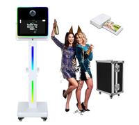 DSLR Photo Cabine Machine 15.6 Pouces Selfie Portable Écran Tactile Photobooth avec Étui de Vol, Miroir Photo Cabine avec Lumière RGB pour Mariage Fête Événements (Machine+Mini Imprimante)