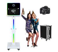 DSLR Photo Cabine Machine 15.6 Pouces Selfie Portable Écran Tactile Photobooth avec Étui de Vol, Miroir Photo Cabine avec Lumière RGB pour Mariage Fête Événements (Machine+Caméra)