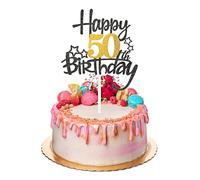 DSLSQD 1 décoration de gâteau d'anniversaire « Happy 50th Birthday » - Noir et doré - Paillettes « Cheers to 50 Years » - Fabuleuse décoration de gâteau pour 50e anniversaire de mariage (50 ans)