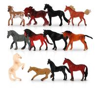 DSLSQD Lot de 12 figurines de cheval réalistes en plastique détaillées de 2,5 à 7,6 cm - Figurines de poney - Décoration de gâteaux - Cadeau de Noël ou d'anniversaire - Jouet éducatif pour garçons et
