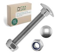 DSM - Boulons M10x100mm Conforme DIN 603 - M10 Écrou de Sécurité DIN 985 - Acier Inoxydable A2/V2A - Vis à Tête Ronde à Tête Carrée - Écrous Stop Autobloquants avec Partie de Serrage - 25 Pièces