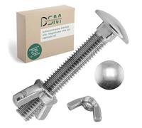 DSM - Boulons M8x150mm selon DIN 603 - M8 Ecrou papillon DIN 315 - Acier inoxydable A2/V2A - Filetage complet - Vis à tête bombée avec collet carré - Écrou papillon - Lot de 5