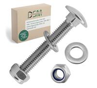 DSM - Lot de 10 vis de fixation M10 x 100 mm selon DIN 603 - Écrou de sécurité M10 DIN 985 & Rondelle DIN 125 - Acier inoxydable A2/V2A - Vis à tête ronde avec collet carré - Écrous butoirs - 10