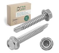 DSM - Vis auto-perceuse 5,5 x 25 mm à tête hexagonale ISO 15480 - Acier inox C1, auto-perçante, auto-taraudeuse & inoxydable - Pour tôle, aluminium, métaux doux & durs - Lote de 50