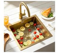 DSMRLEOP Évier de cuisine en acier inoxydable doré, évier simple à montage par le haut, évier de bar/préparation carré fait main de plusieurs tailles, évier nano avec kit de vidange, facile à nettoyer