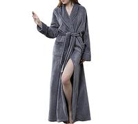 DSNOW Femme Peignoir Velours Robe de Chambre avec 2 Poches Long Flanelle Peignoir de Bain Eponge Hiver Longue pour Le Cadeau de Noël (Gris, M)