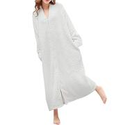 DSNOW Peignoir Femmes Polaire Peignoir de Bain Robe de Chambre Chauds pour Hiver (Blanc, L)