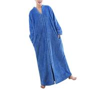 DSNOW Peignoir Femmes Polaire Peignoir de Bain Robe de Chambre Chauds pour Hiver (Bleu, L)