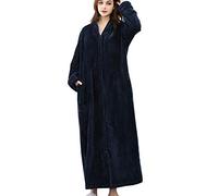 DSNOW Peignoir Femmes Polaire Peignoir de Bain Robe de Chambre Chauds pour Hiver (Bleu Marin, XL)