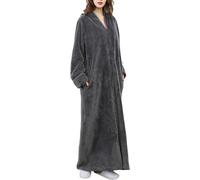 DSNOW Peignoir Femmes Polaire Peignoir de Bain Robe de Chambre Chauds pour Hiver (Gris, M)