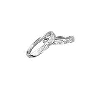 Dsnyu Alliance Argent 925 Couple Réglable, Bague de Mariage Couple en Argent Coeur avec des Ailes Zircone Cubique Forme Ronde