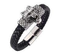Dsnyu Bracelet Cuire Couple, Noir Bracelet pour Couple, Tête de Léopard de Bête Tressée Charm Bracelet