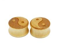 Dsnyu Ecarteur Oreilles Bois 12mm, Kit De Piercing Oreille Plug Tunnel Lobe avec Motif Yin Yang Brun 2 Pièces pour Femme Homme