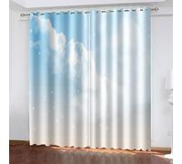 Dsnyu Rideau Blanc Fenetre, Rideau Occultant Cuisine Polyester Nuages Blancs et Étoiles 214L x 214H CM Lot de 2