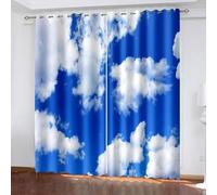 Dsnyu Rideau Cuisine Fenetre, Rideau Bleu Blanc Polyester Ciel Bleu et Nuages Blancs 137L x 274H CM Lot de 2