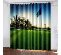 Dsnyu Rideau Cuisine Fenetre, Rideaux Salon Moderne Bleu Vert Polyester Coucher de Soleil, Cocotiers, Herbe, Paysage 107L x 244H CM Lot de 2