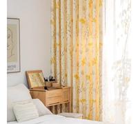 Dsnyu Rideau de Cuisine Long, Rideaux de Cuisine Motifs de Fleurs et de Feuilles Polyester Beige Blanc Jaune Semi Occultant 250L x 270H CM Lot de 2