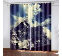 Dsnyu Rideau de Cuisine Long Vintage, Rideau Stof Polyester Gris Bleu Paysage de Montagne Enneigé et Ensoleillé 107L x 138H CM Lot de 2